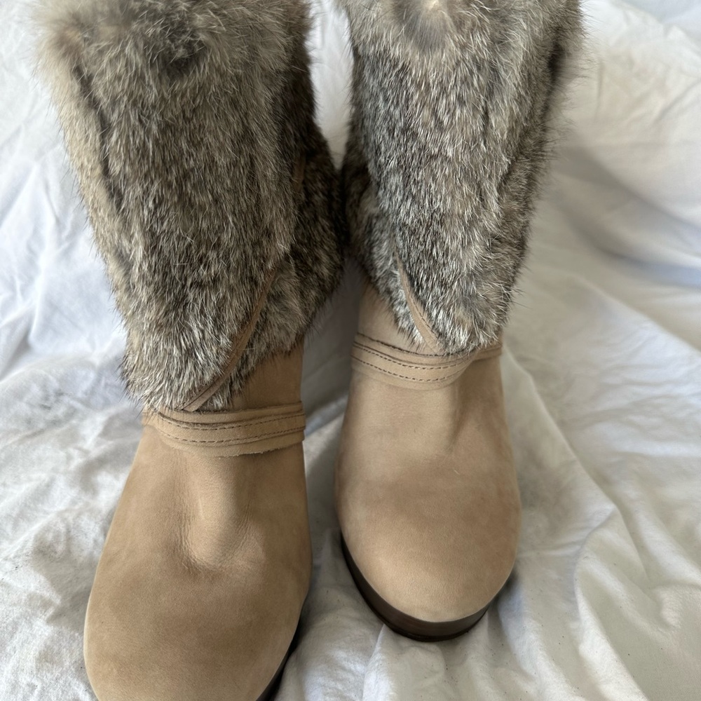 Coach Athena Women's Tan Rabbit Fur-Trimmed Boots